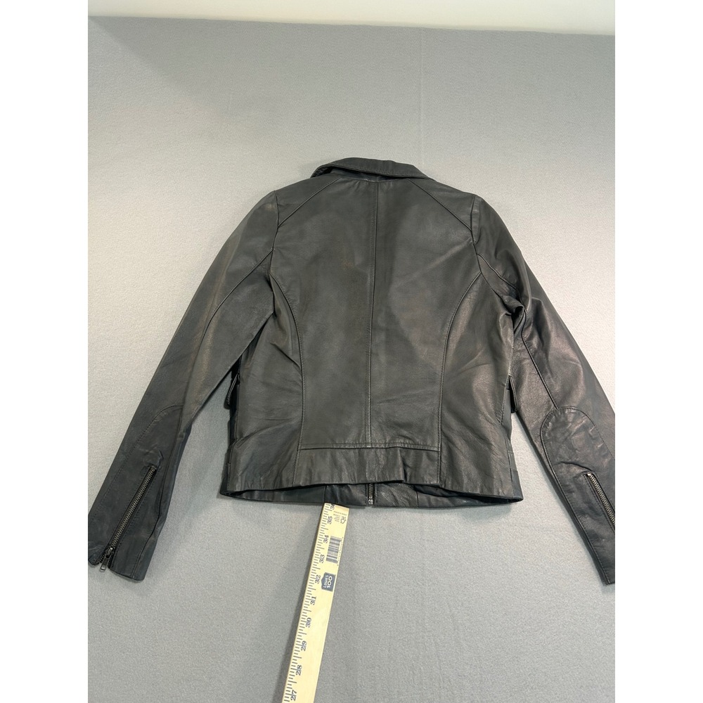 Boston Proper Leather Jacket Womens 4 Gray Utility Moto Multi-Pocket Zip Front - Picture 9 of 10